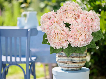 Hollyone Light Pink Hydrangea Artificial Flowers Large Artificial Hydrangeas Silk Flowers for Home Decor Indoor Wedding Flowers Bouquets Faux Flowers Kitchen Centerpiece Table Decorations