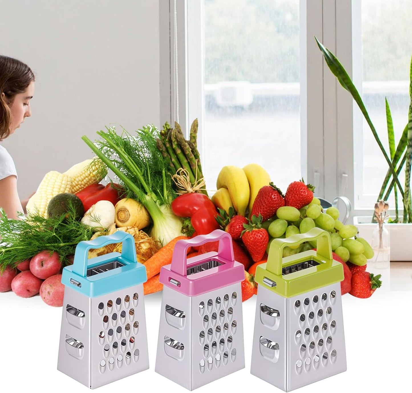 ElevateTech Mini Cheese Grater, 3Pcs Stainless Steel Box Grater with Handle Professional Cheese Slicer Grater for Kitchen Slicer Cheese Ginger Vegetable Multifunction Dishwasher Safe