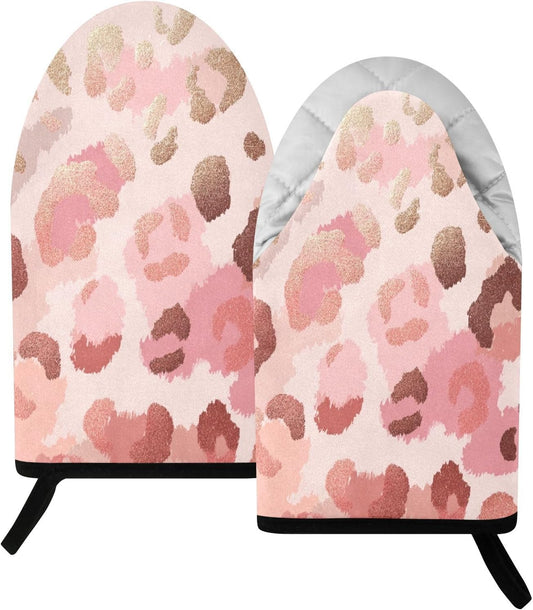 Oven Mitt 2 Pack Set Pink Gold Leopard Print Kitchen Mitts Gloves for for Cooking Baking Grilling