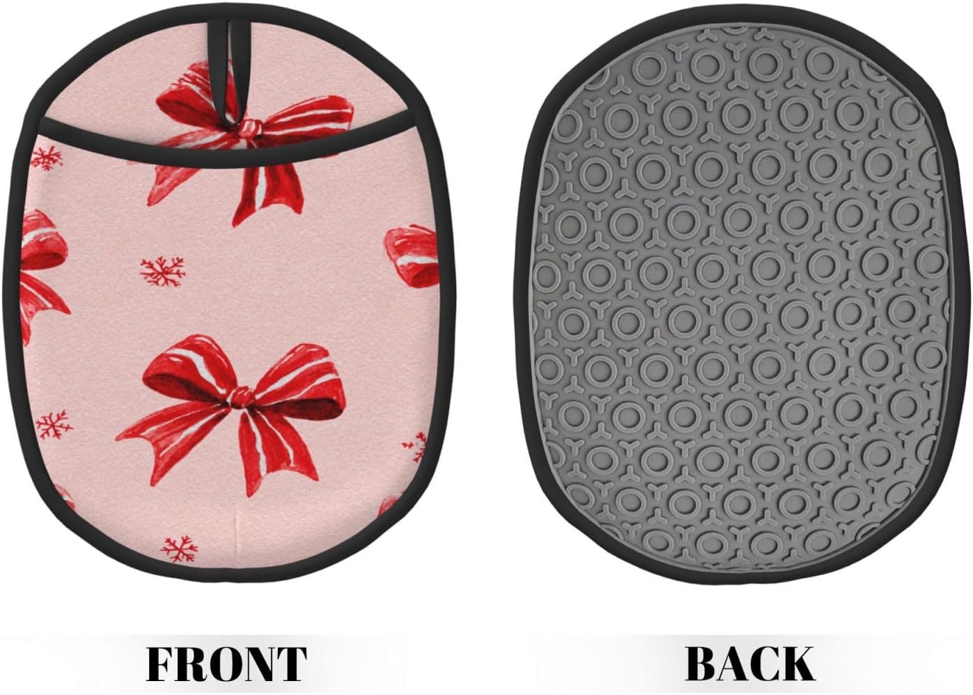 Red White Bow On Light Pink Silicone Pot Holders,2pcs, Heat Resistant Oven Mitts Large Potholders for Kitchen Cooking Baking Hot Pads