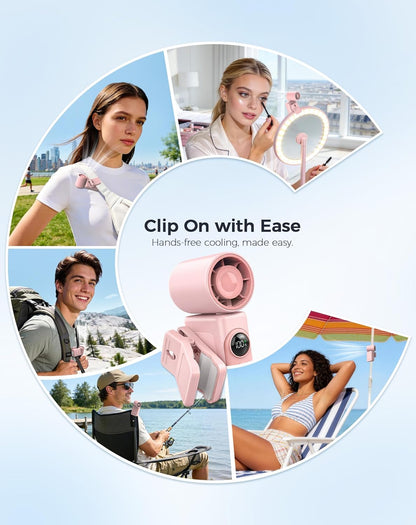 Hotsales Clip-On Portable Fan, 13500 RPM High-Speed Rechargeable Handheld Mini Fan, LED Display, 360° Rotating Detachable Clip, Stroller Fan for Baby, Travel Essentials, Summer Gifts for Women and Men