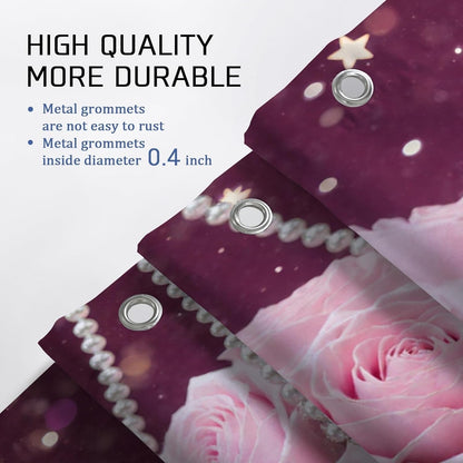 Roses Shower Curtain, Romantic Elegant Pearls Stars Spring Peach Waterproof Fabric Design Print Bath Curtains for Bathroom Toile Guest Room Decor 72x72 Inch