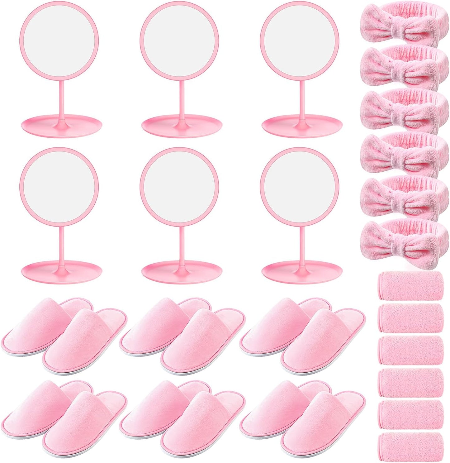 Twistover 24 Pcs Girls Spa Party Supplies for Kids Foot Spa Birthday Party Favors Include 6 Mirrors 6 Bow Headbands 6 Disposable Slippers 6 Towels for Sleepover Slumber Gifts