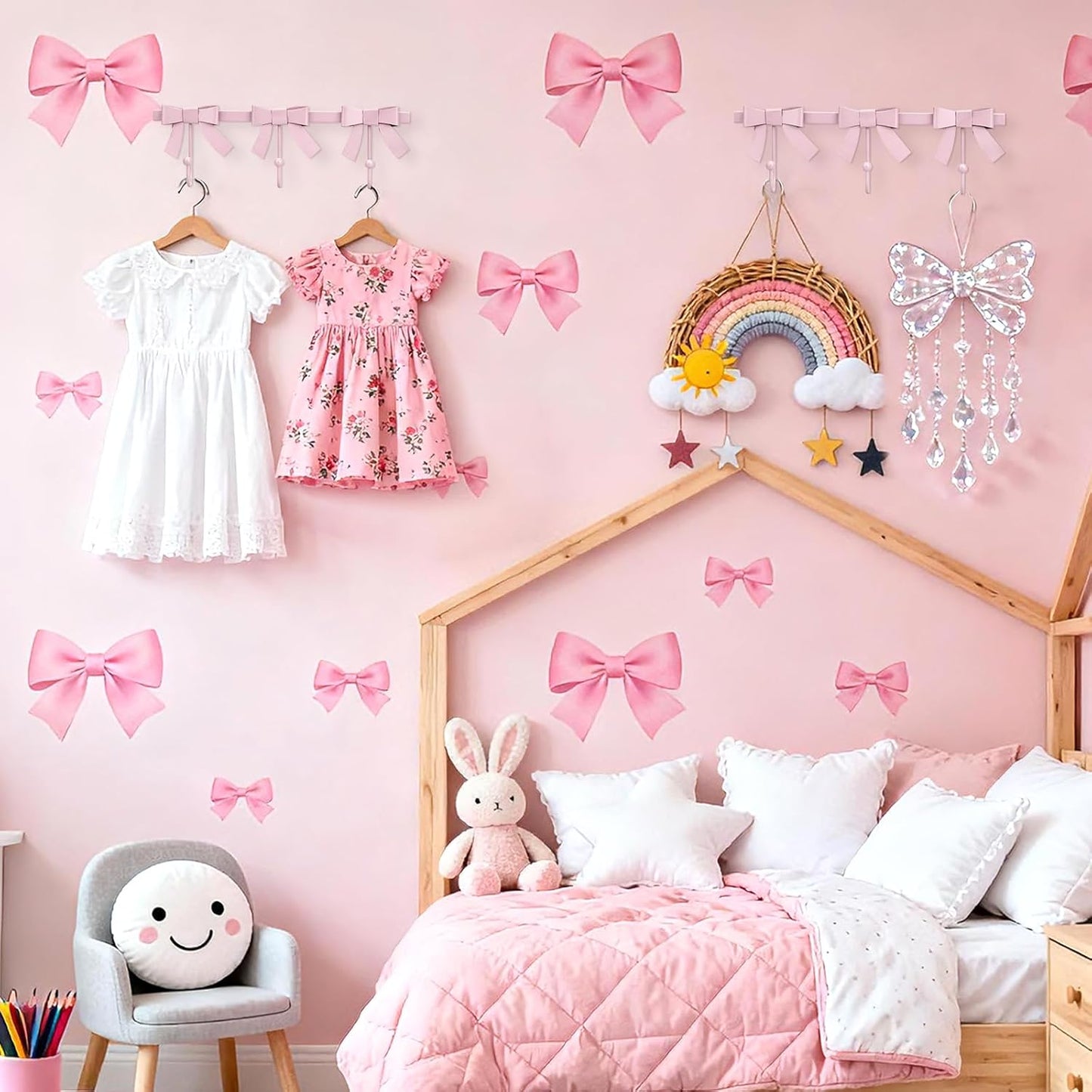 Pink Bow Hooks Gold Bow Wall Hook, 3 Bow Knot Coat Hooks Metal Bowknot Towel Hooks Door Hanger Holder for Wedding Bathroom Bags Coats Hats Coffee Mugs Room Kitchen Decor (Pink-BB)