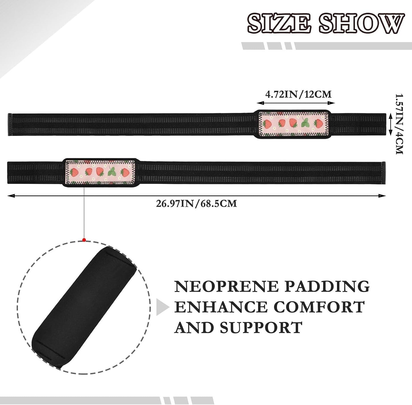 Cute Strawberry Pink Weightlifting Wrist Straps, Neoprene Padded Support with Anti-Slip Grip for Gym Training