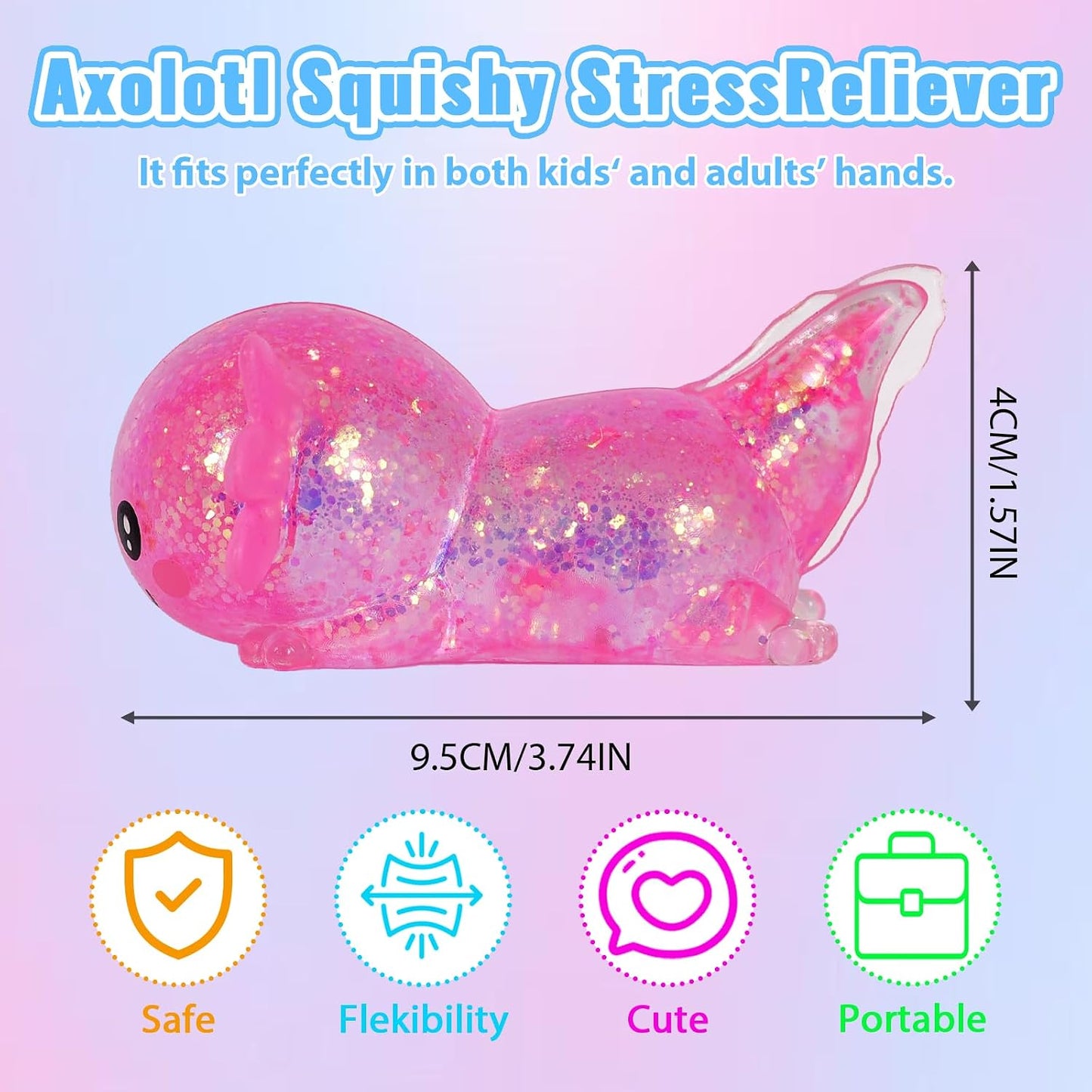 Axolotl Squishy Toy, Cute Slow Rising Fidget Toy for Stress Relief, Soft Squeeze Sensory Toy for Kids and Adults, Handheld Stress Ball for Anxiety and Focus(Pink)