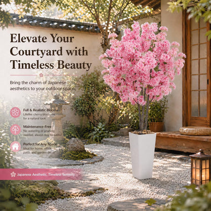 Artificial Cherry Blossom Tree 6FT Tall Pink Fake Sakura Flowers Tree, Fake Plants Indoor Decor for Spring Living Room Home House Entryway Bedroom Office Inside Wedding Party Valentine's Day