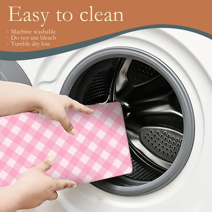 Pink White Checkered Dish Drying Mats 18x24 Inch, Dish Pad Drying Rack Mat for Kitchen Counter Ultra Absorbent Microfiber Dishware Coffee Maker Bar Countertop Decor