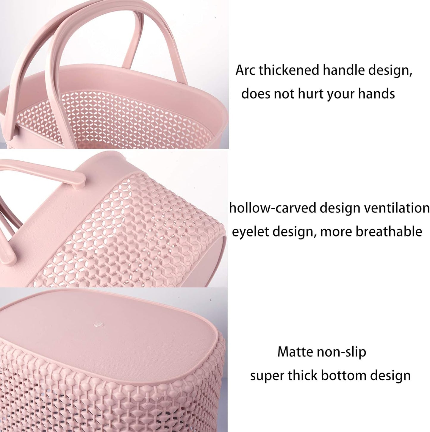 rejomiik Portable Shower Caddy Basket, Plastic Organizer Storage Tote with Handles Toiletry Bag Bin Box for Bathroom, College Dorm Room Essentials, Kitchen, Camp, Gym, Pink