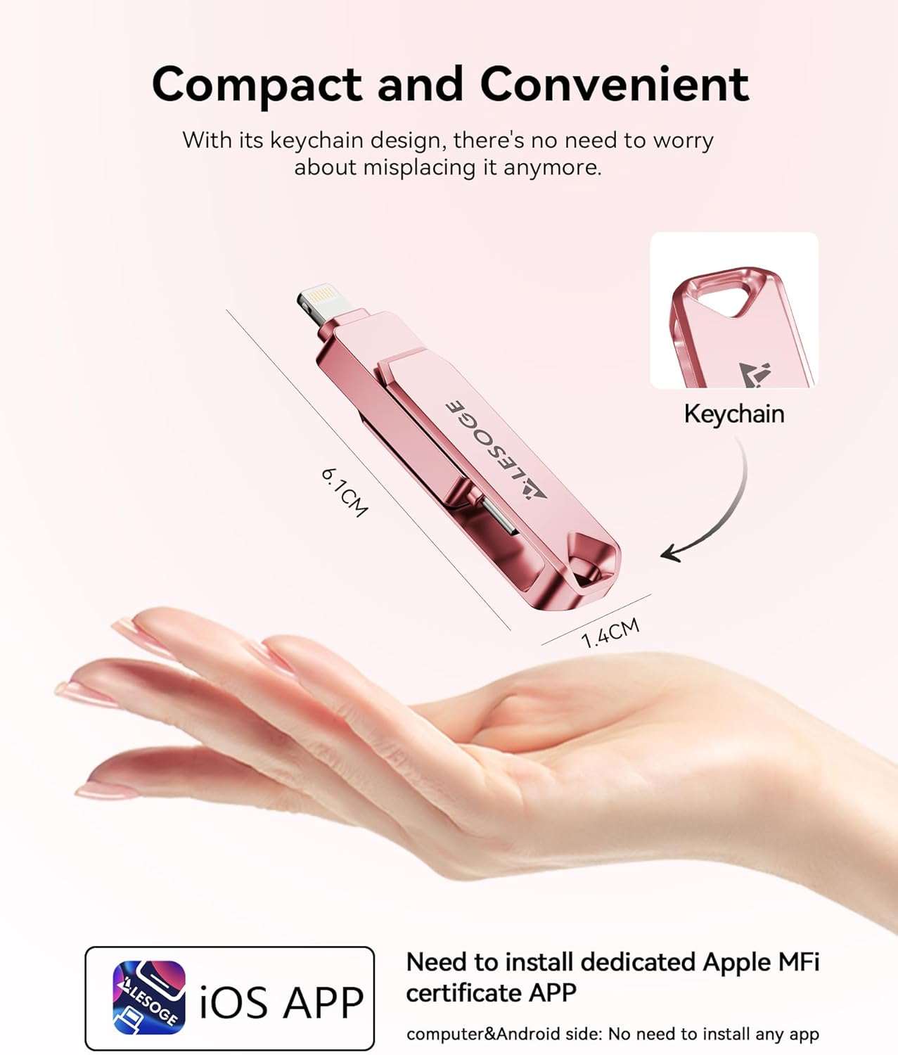 MFi Certified Flash Drive 512GB for iPhone Photo Stick Thumb Drive, High Speed USB Memory Stick iPhone Flash Drive for Photos Videos, External Storage Jump Drive for iPhone/iPad/Android/PC (Pink)
