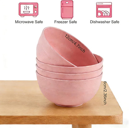 Set of 6 Wheat Straw Bowls, Unbreakable Cereal Bowls, 685ml Capacity, Microwave and Dishwasher Safe, Lightweight, Stackable Salad Bowls for the Kitchen (Pink)