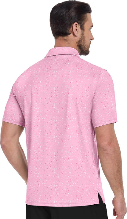 ZITY Mens Golf Shirt Short Sleeve Moisture Wicking Performance Daily Casual Print Patterns Collared Golf Polo Shirts for Men