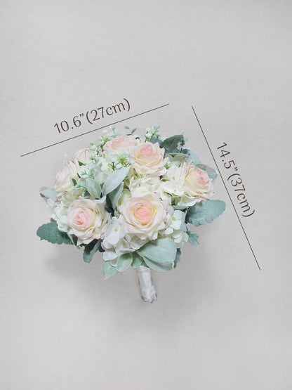 Rinlong 10.6 Inch White Pink Wedding Bouquets for Bride Bridal Bouquet for Wedding Artificial Bouquets Silk Flowers