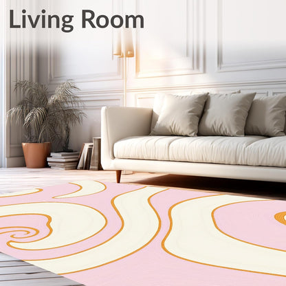 Flatwoven High Traffic Area Rug 5x7, Abstract Wave Design Featuring Blush and Ivory, Non Slip, Stain Resistant, Washable Area Rugs for Living Room, Bedroom (Pink, 5x7)