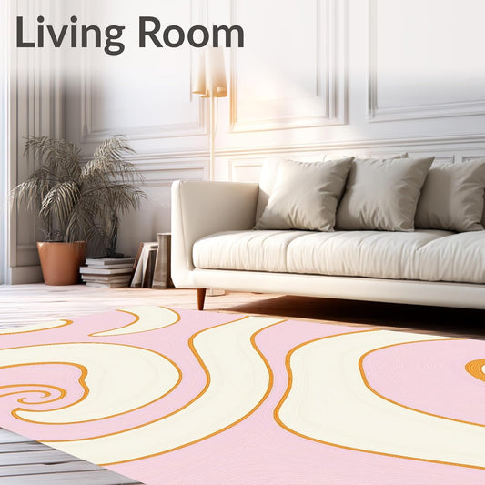 Flatwoven High Traffic Area Rug 5x7, Abstract Wave Design Featuring Blush and Ivory, Non Slip, Stain Resistant, Washable Area Rugs for Living Room, Bedroom (Pink, 5x7)