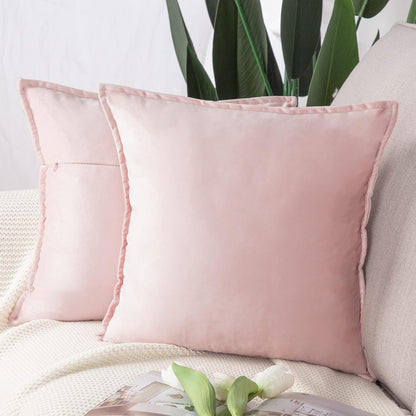 MADIZZ Set of 2 Super Soft Velvet Decorative Throw Pillow Covers 18x18 inch Light Pink Square with Fringe Luxury Style Cushion Case Pillow Shell for Sofa Bedroom
