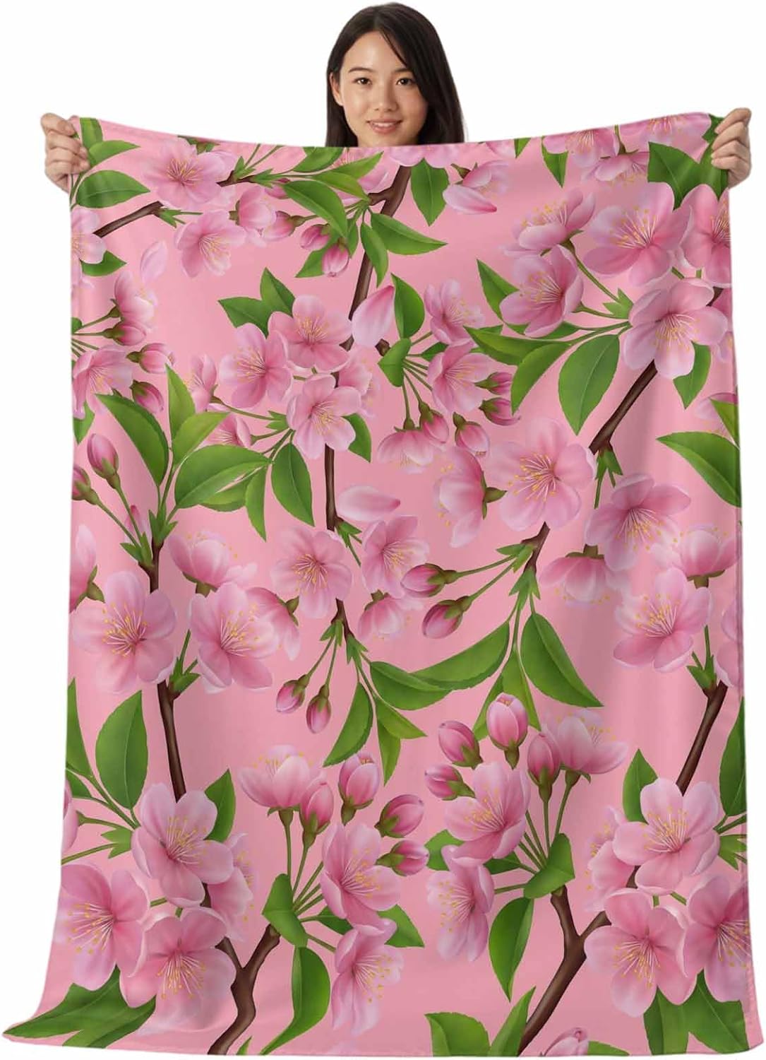 Spring Peaches Cooling Blanket for Hot Sleepers & Night Sweats, Peaches Flowers Pink Blanket Breathable Lightweight Throw Blanket Thin Cooling Comforter (30" x 40")