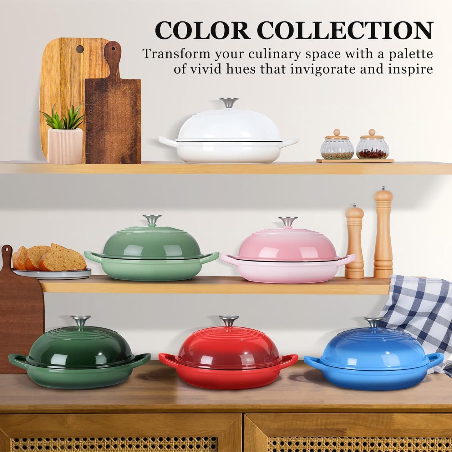 Round Bread Oven for Homemade Sourdough Bread Baking, Leonyo Enameled Cast Iron Dutch Oven Pot with Lid, 6 Quart, Pink
