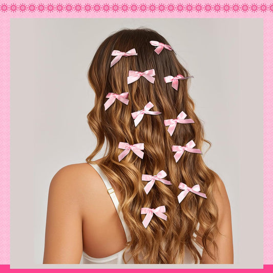 YGDZ Pink Mini Bows, 20PCS Ribbon Pink Hair Clips Barrettes with Box, Small Pink Bow for Hair, Cute Hair Bowknot, Hair Accessories for Women Girls