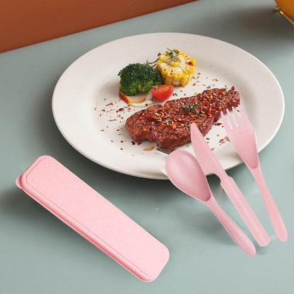 2Pack Pink Wheat Straw Travel Utensil Set, Reusable Fork Spoon Knife with Case, BPA-Free Portable Cutlery for Camping, Picnic & Office