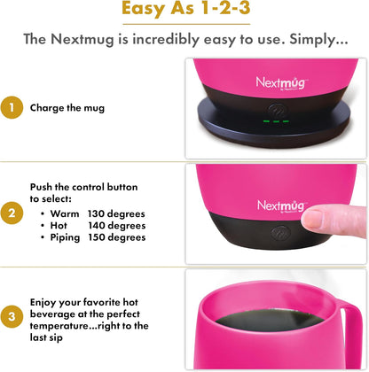 Nextmug - Temperature-Controlled, Self-Heating Coffee Mug (True Pink - 14 oz.)
