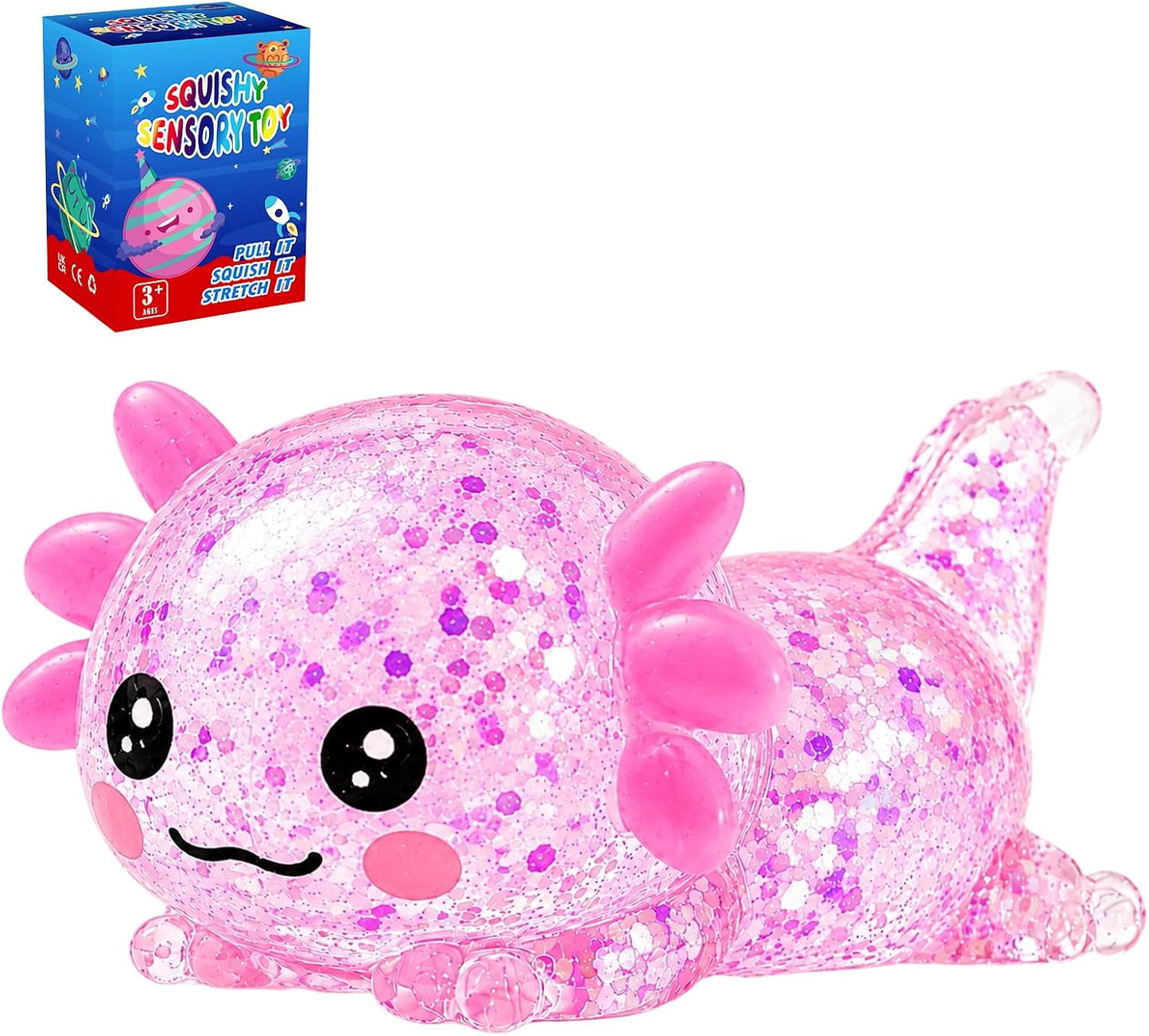 Axolotl Squishy Stress Ball,Soft Slow Rising Stress Relief Toy,Cute Slow Rising Fidget Toy for Stress Relief,Anxiety Sensory Gifts for Birthday Party Favors(Pink)
