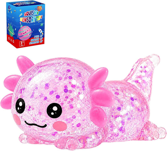 Axolotl Squishy Stress Ball,Soft Slow Rising Stress Relief Toy,Cute Slow Rising Fidget Toy for Stress Relief,Anxiety Sensory Gifts for Birthday Party Favors(Pink)