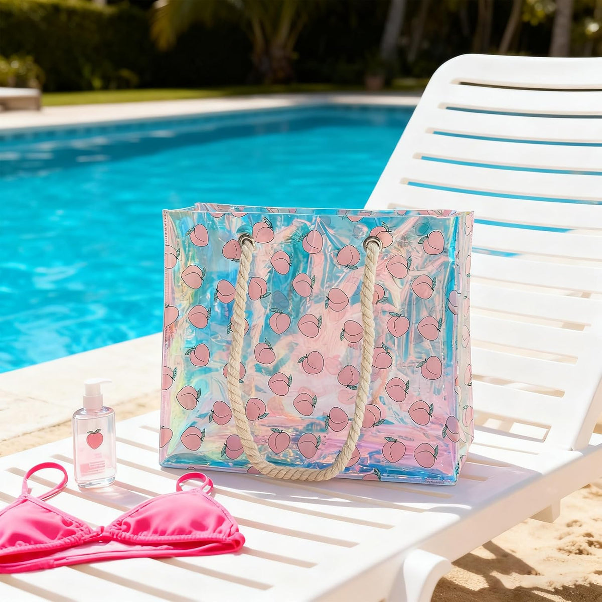 Clear Tote Bag with Rope Handles,15.75 x 3.94 x 11.81 inch Waterproof Sandproof PVC Beach Bag for Concerts