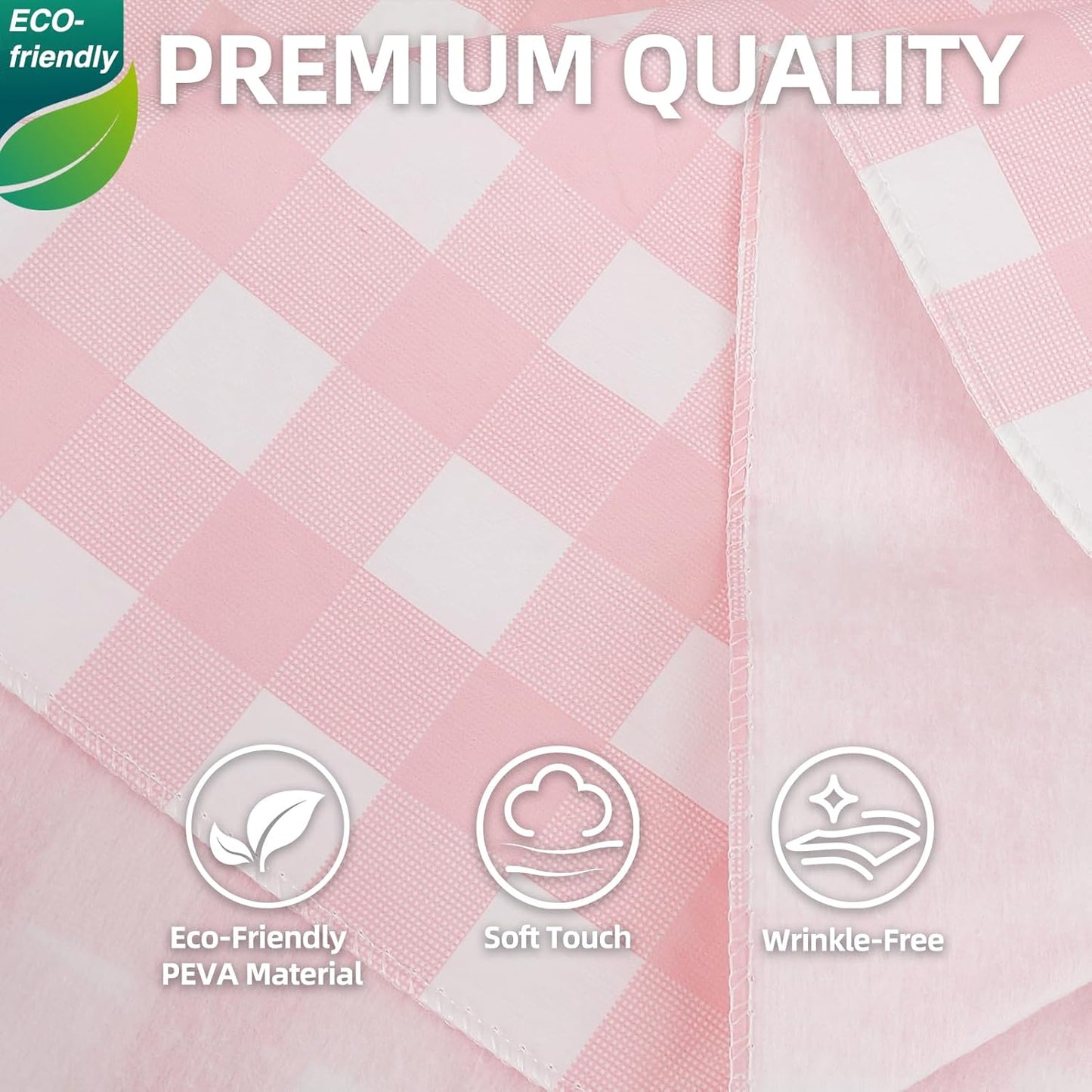 Gingham Vinyl Tablecloth with Flannel Backing for Rectangle Tables Outdoor, 60x84 Inch PEVA Waterproof Plastic Oilcloth, Wipeable Reusable Checkered Cover for Camping,Patio,Picnic,Kitchen, Pink Plaid