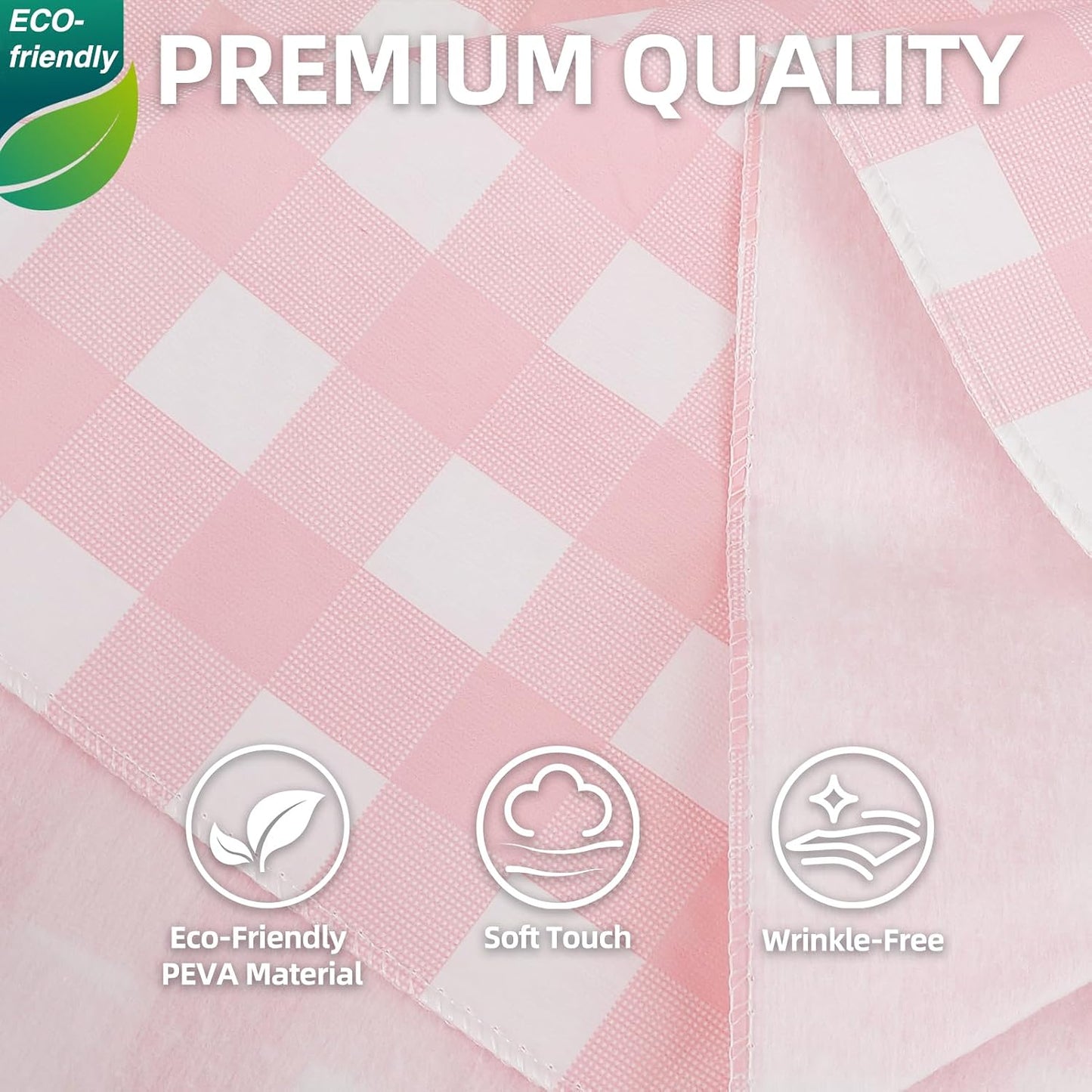 Gingham Vinyl Tablecloth with Flannel Backing, 60 Inch Round PEVA Waterproof Plastic Oilcloth, Wipeable Reusable Checkered Cover for Camping, Patio, Picnic, Kitchen, Pink Plaid