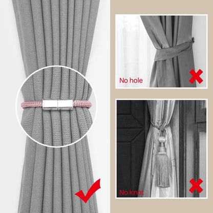 NICEEC 2 Pack Mini Magnetic Curtain Tiebacks Modern Simple Style Drape Tie Backs Elegant Hand Weave Rope Knot Decorative Curtain Holdbacks for Home & Office Window Drapery (Pink)