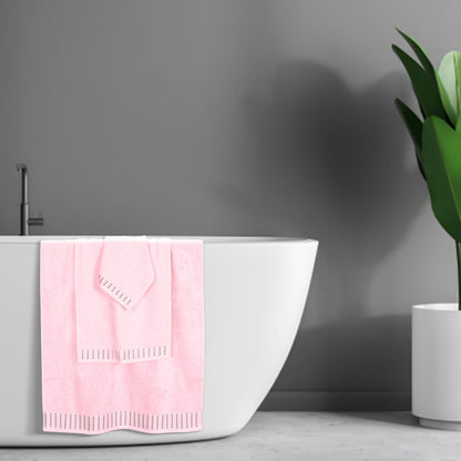 MALLONI HOME Ultra Soft 3 Pack Cotton Towel Set, Contains a Bath Towels 28x55 inch, a Hand Towels 16x24 inch & a Wash Coths 12x12 inch, Ideal Everyday use, Compact & Lightweight - Pink
