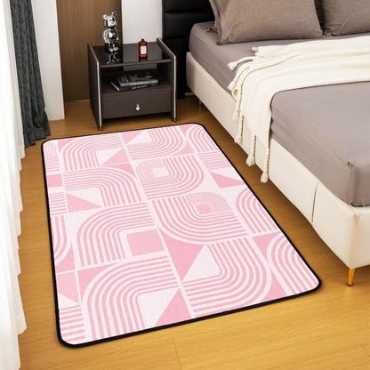 Abstract 5x7 Area Rug Modern Line Art Living Room Rug | Pink Stripes Rugs for Bedroom, Boho Swirl Lines Carpet Indoor Floor Mat