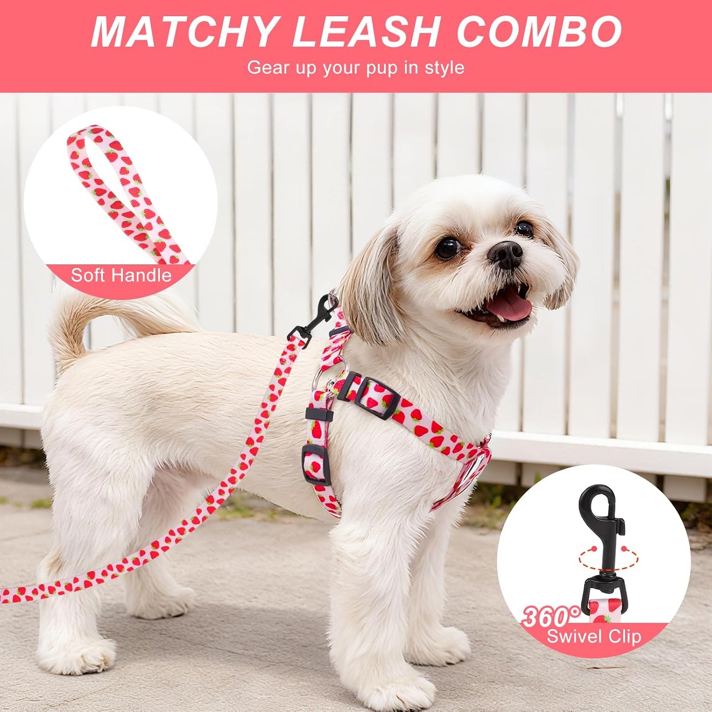 BEAUTYZOO Dog Harness Small Sized Dog Girl, No Pull Dog Harness and Leash Set,Step in Soft Light Puppy Vest, No Choke Heavy Duty Dog Halter with Bell,Breathable Adjustable Nylon Pet Harnesses, Pink XS