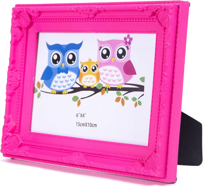 Picture Frame, 6x4 Inches, Ornate Border Design, Wall Mounted and table (Pink)
