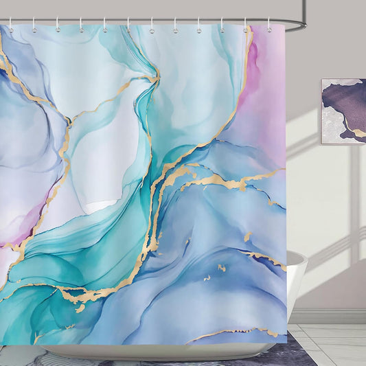 Bonhause Colorful Marble Shower Curtain, Pink Purple Blue Ombre Modern Abstract Art Bathroom Curtain 72 x 72 Inch Polyester Fabric Waterproof Bath Curtain with 12 Hooks
