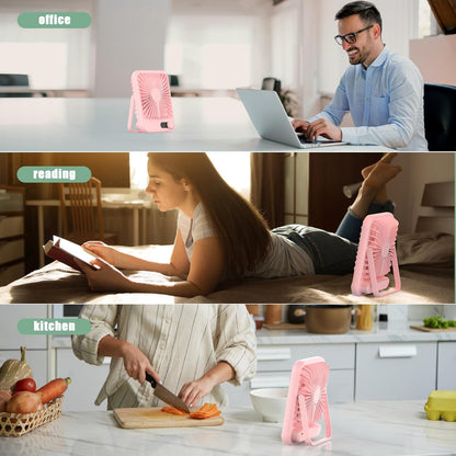 Portable Fan Rechargeable, Small Desk Fan Quiet, 180°Tilt Adjustable Personal Fan for Sleeping, Battery Operated, 100 Speeds, Table Fan for Bedroom Office Home Outdoor, Pink