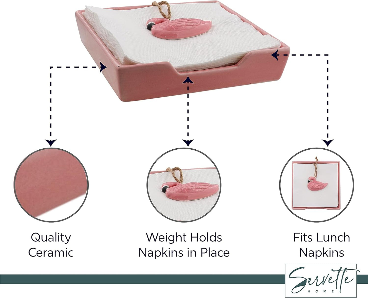 Pink Lunch Napkin Holder with Flamingo Weight