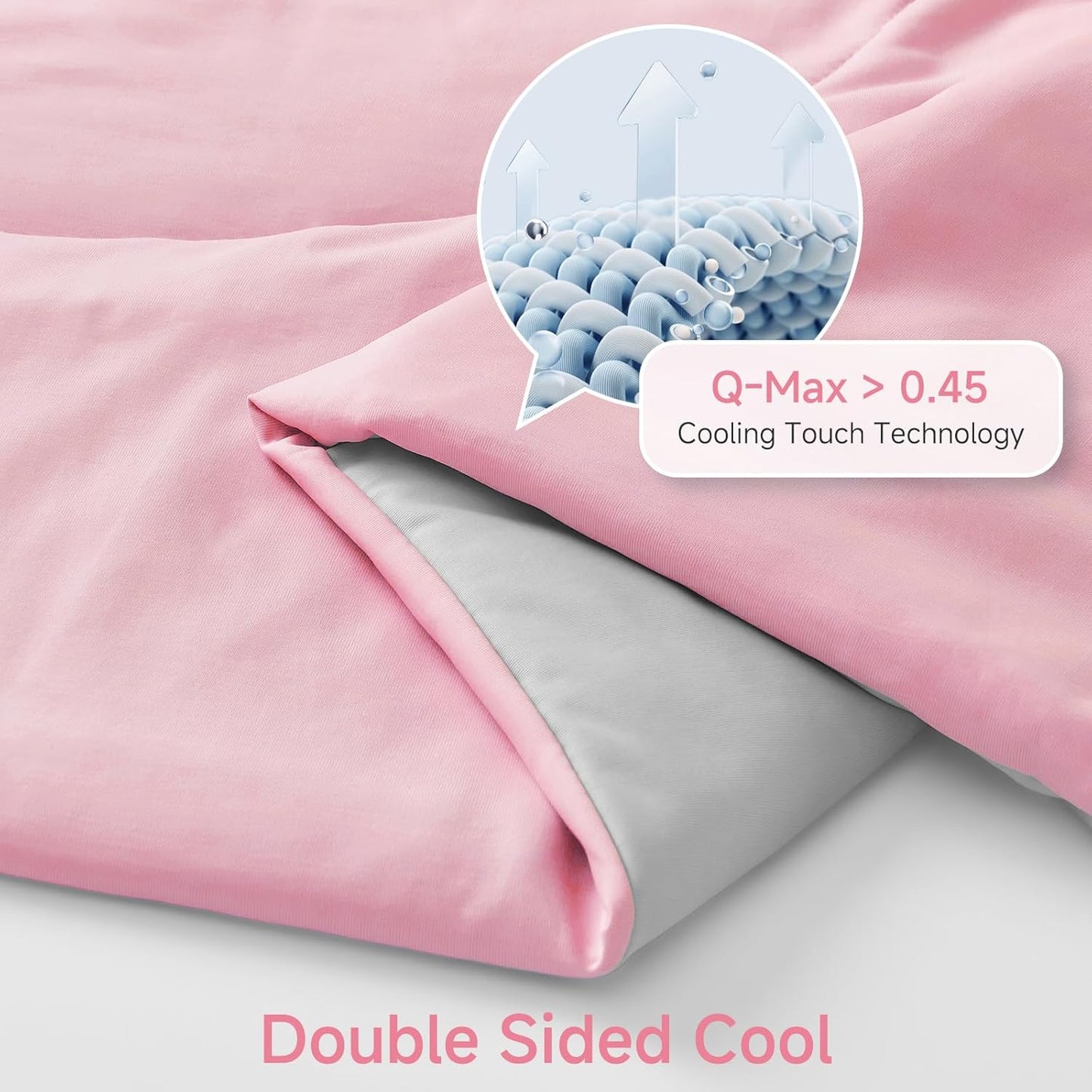HOMFINE Cooling Comforter Japanese Double-Sided Cold Tech Fabric Cooling Blanket for Night Sweats Hot Sleepers, Q-Max 0.45 Soft Breathable Silk Smooth Lightweight Pink Summer Comforter Twin