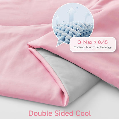 HOMFINE Cooling Comforter Queen Size, Pink Summer Cooling Blanket for Hot Sleepers and Night Sweats, Japanese Double-Sided Cold Tech Fabric Q-Max 0.45, Soft Breathable Silky Smooth Lightweight