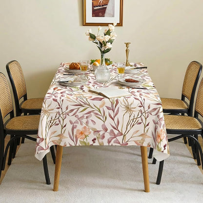 Floral Linen Texture Tablecloth, 60 x 60 Inch, Watercolor Print | Stain & Spill Resistant, Wrinkle Resistant, Reinforced Hem Stitching, Washable Polyester, Fade Resistant Print