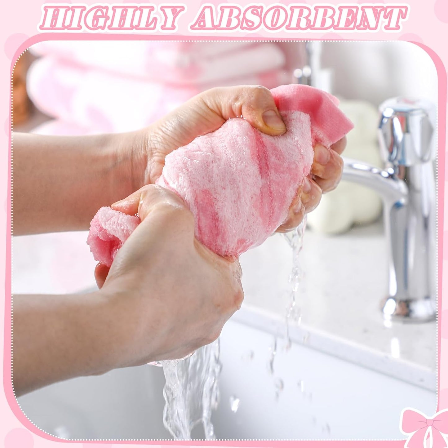 SmoothNovelty 4 Pcs Pink Bow Hand Towels for Bathroom 13 x 29'' Soft 100% Cotton Coquette Face Towel Valentine's Day Kitchen Decor Absorbent Preppy Bathroom Decor Bridal Shower Wedding Gift