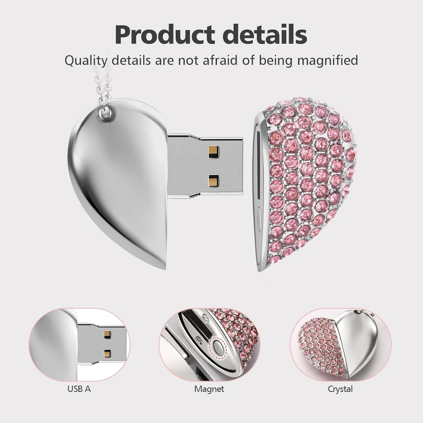 USB 2.0 Flash Drive,Cute Romantic Heart Shape USB Memory Stick,Thumb Drive for Photos, Music, Files Storage (Pink, 32, GB)