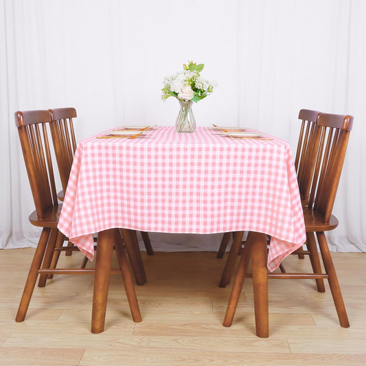 DUOBAO Pink Tablecloth Square 54x54 Checkered Table Cloth Buffalo Plaid Checked Tablecloth Fabric 54-Inch Outdoor Pink and White Picnic Gingham Tablecloths for Kitchen BBQs Birthday and Parties