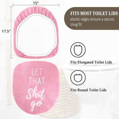 Funny Bathroom Decor Toilet Lid Cover Pink Bathroom Accessories Soft Fun Seat Covers 17.5"x15" Restroom Fits Most Oblong Round Elongated Toilet Lid Cute Home Room Decorations Pink