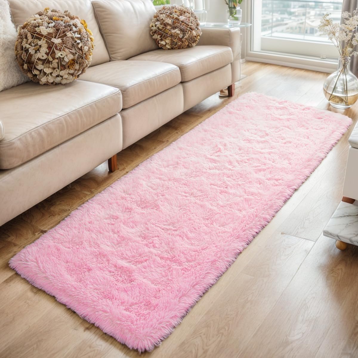 Soft Pink Hallways Runner Rugs for Bedroom, 2x6 Ft Modern Plush Shag Carpet, Non Slip Dorm Bedside Shaggy Rug for Living Room, Indoor Long Nursery Kids Girls Teen Room Aesthetic Home Decor