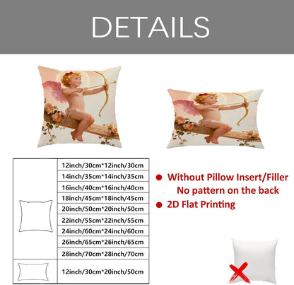 Cherub Throw Pillow Covers Set of 2, Romantic Fanciful Bow Wings Valentine Pastel Peach with Hidden Zipper Cover Decorative Pillows for Living Room Bedroom Loft Office Car Decor 18x18 Inch