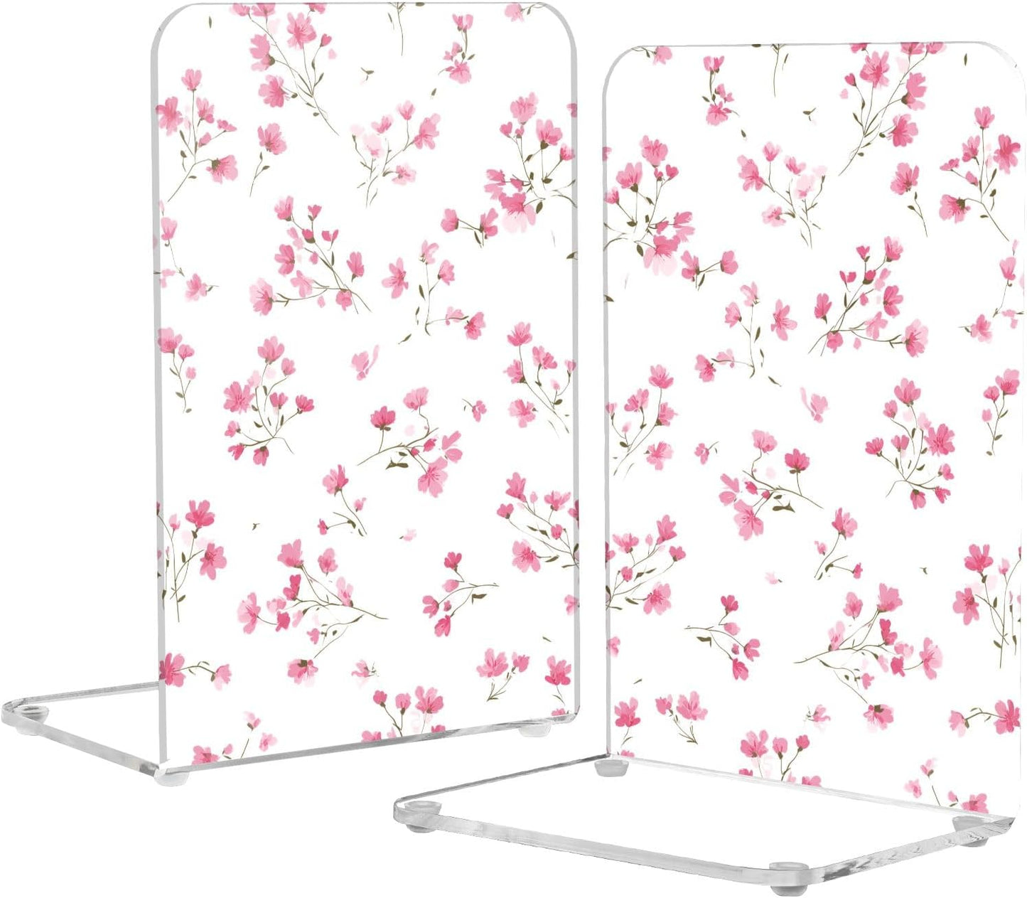 Light Pink Small Floral 2 Bookends Book Ends for Shelves Heavy Books Stopper Decorative Acrylic Non-Slip 1 Pair