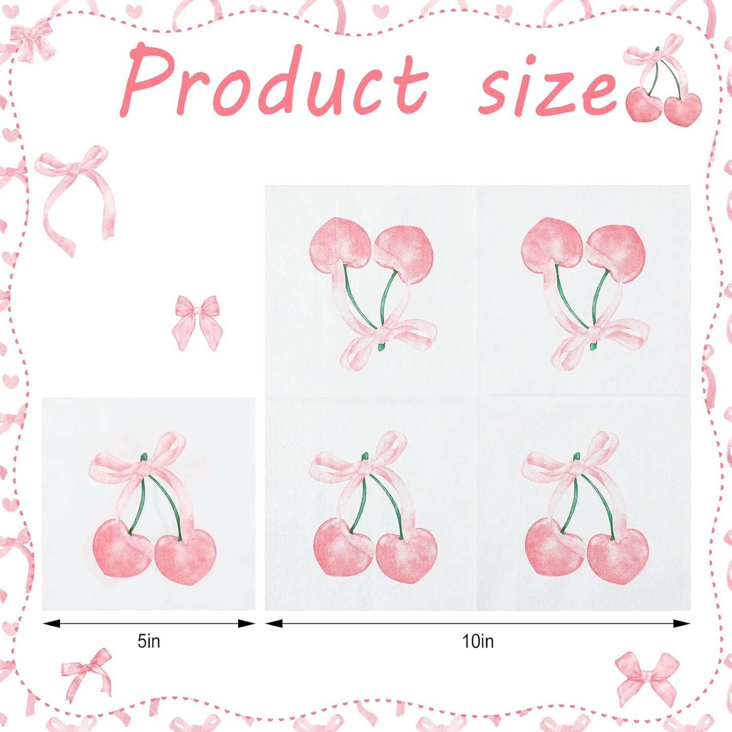 Crtiin 100 Pcs Pink Bow Napkins 5 x 5 Inch 2 Ply Conquette Bow Decorations Napkins Birthday Party Dinner Disposable Papers for Bachelorette Bridal Baby Shower Tea Wedding