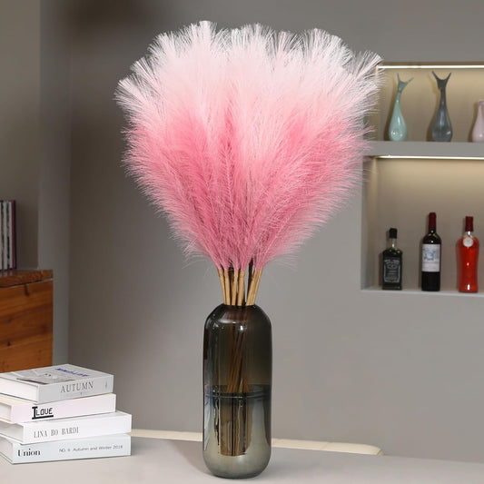 Wertuirk 9 Stems Pink Pampas Grass - 38 Inch Large Fluffy Faux Pompous Grass Decor, Long Artificial Colored Pompas Floral for Vase Filler, Wedding Centerpieces and Home Decor (Pink)